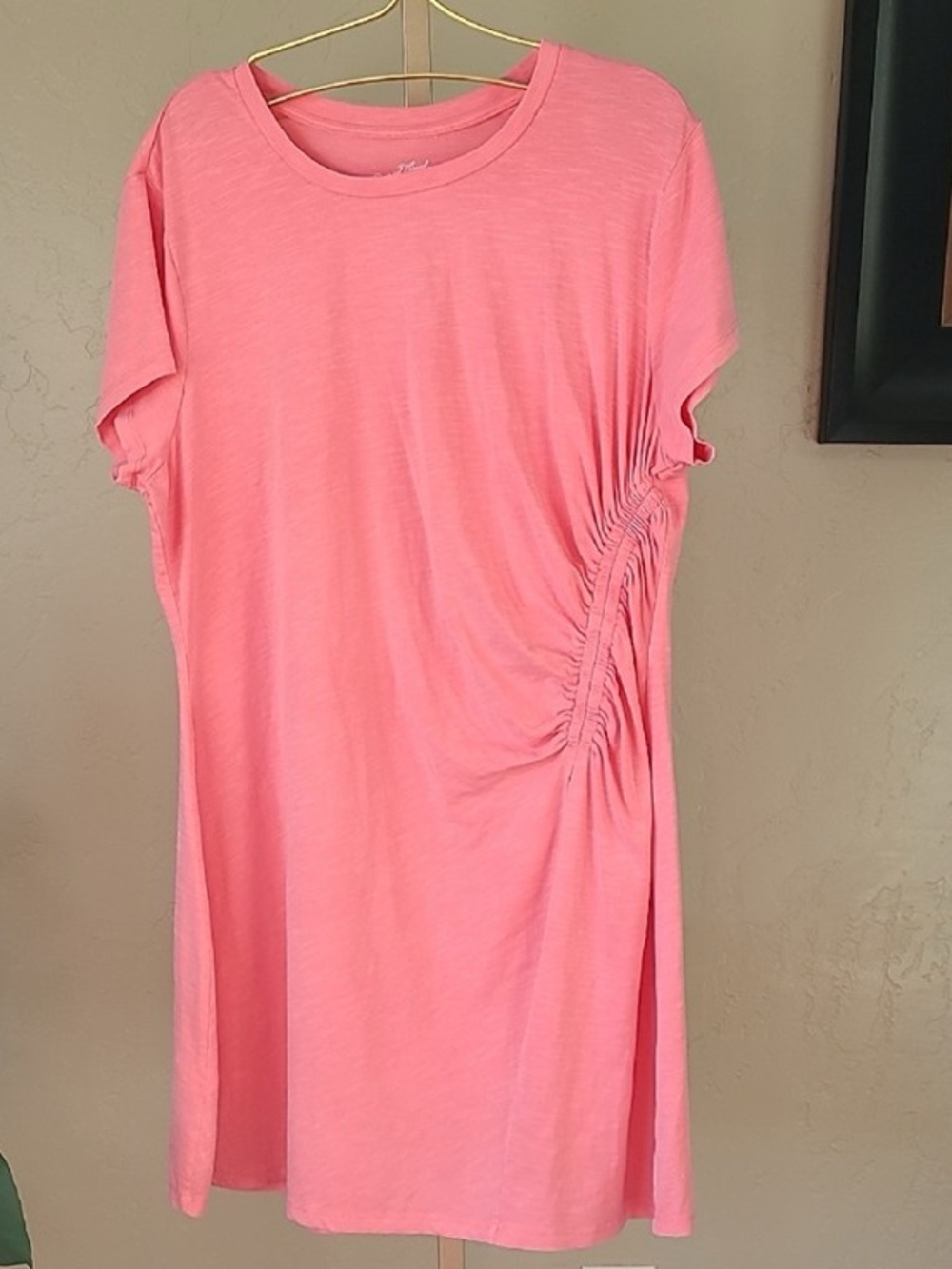 Ruched Side Coral Pink Midi Dress